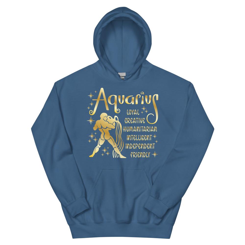 Aquarius Zodiac Positive Traits Hoodie - Indigo Blue Color - https://ascensionemporium.net